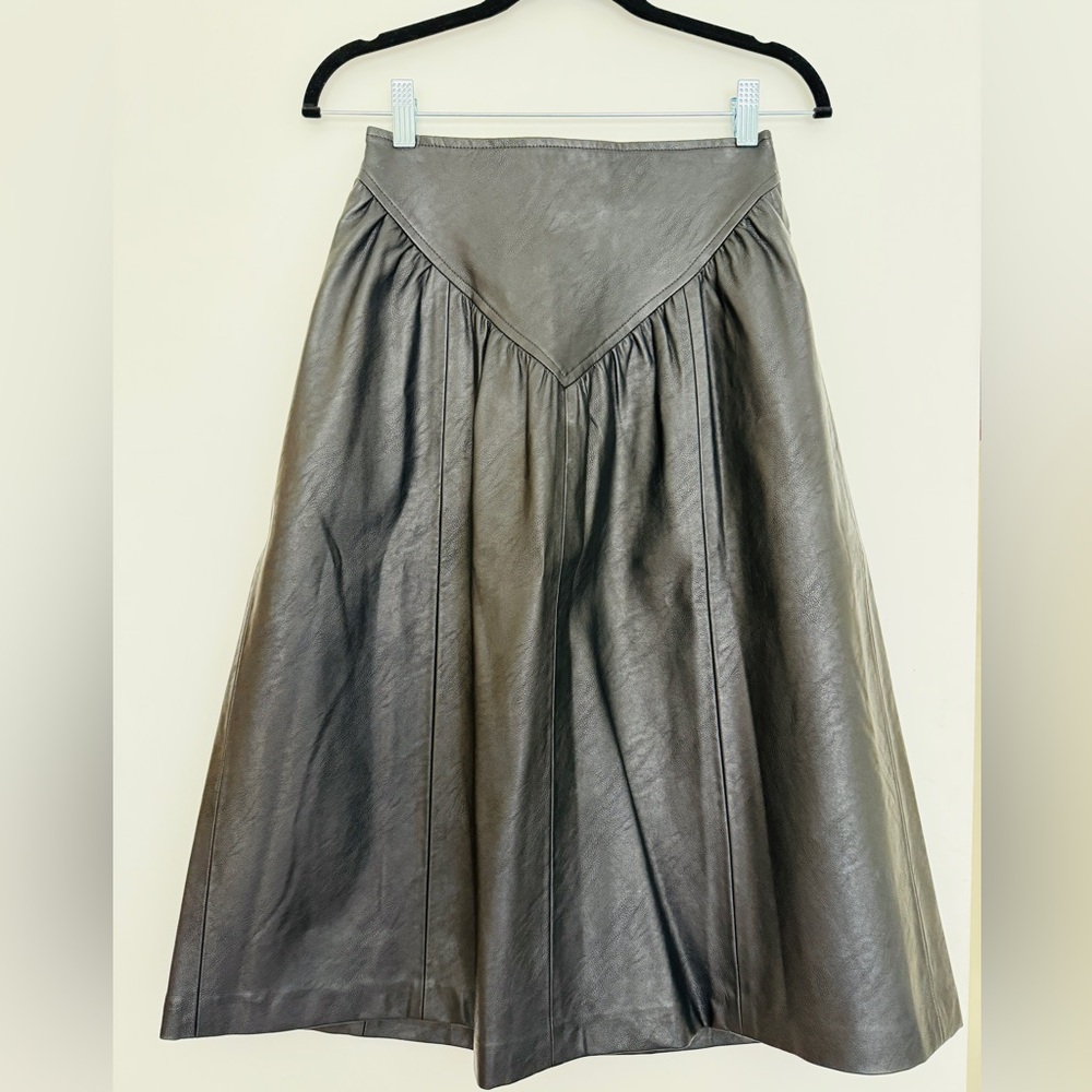 Molly Bracken Black Midi A-Line Faux Leather Pleated Skirt
